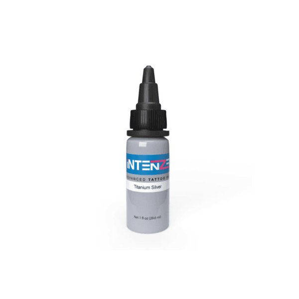 Frasco de tinta para tatuagem Intenze Titanium Silver.